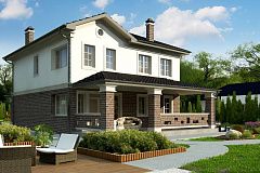 Проект двухэтажного дома в классическом стиле с дополнительной спальней на первом этаже.