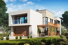 Двухэтажный дом модернистского характера с большой площадью остекления.