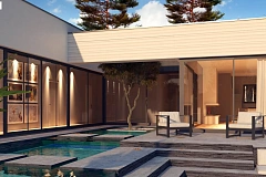 Одноэтажный дом в современном стиле&nbsp;&nbsp;с гаражом на 3 машины,&nbsp;&nbsp;с плоской кровлей