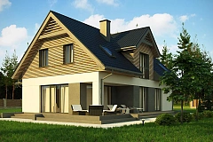 Стильный и аккуратный мансардный дом с гаражом для двух машин.