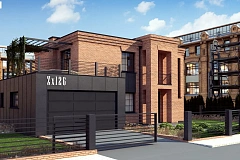 Современный двухэтажный дом с облицовкой фасада из кирпича