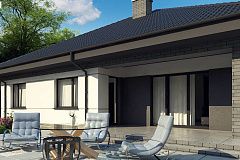 Проект одноэтажного дома с четырехскатной кровлей и гаражом на два автомобиля.