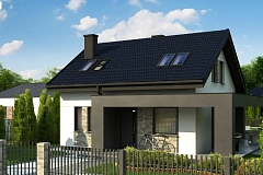 Компактный проект мансардного дома с двускатной кровлей и тремя спальнями