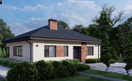 Проект стильного одноэтажного дома c облицовкой кирпичом