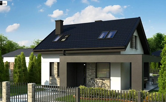 Компактный проект мансардного дома с двускатной кровлей и тремя спальнями