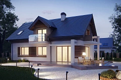 Проект функционального уютного дома с мансардными окнами и оригинальной отделкой&nbsp;&nbsp;фасадов.