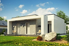 Одноэтажный дом с плоской крышей и крытыми террасами