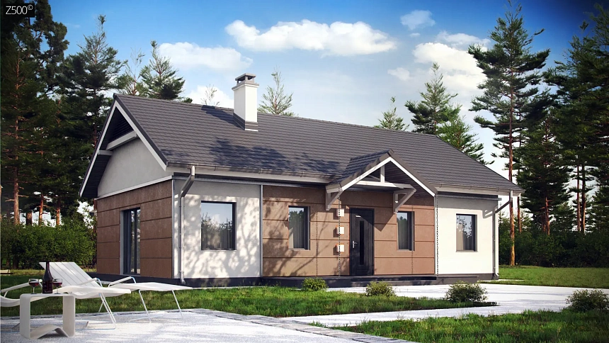 Аккуратный одноэтажный дом в классическом стиле