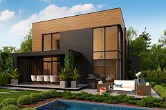 Проект современного двухэтажного дома с вторым светом и большой площадью остекления.