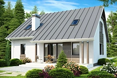 Практичный аккуратный дом с мансардой, со встроенным гаражом для одной машины.