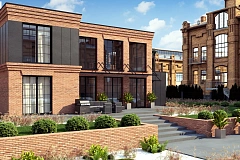 Современный двухэтажный дом с облицовкой фасада из кирпича