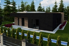 Проект просторного одноуровневого дома с плоской кровлей.