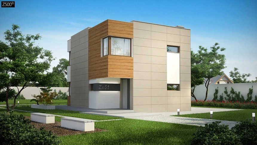 Компактный дом в стиле современного кубизма с тремя спальнями.