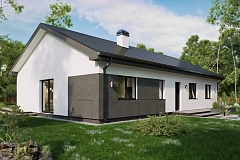 Одноэтажный дом прямоугольной формы.