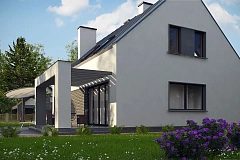 Проект мансардного с тремя спальнями и двускатной крышей