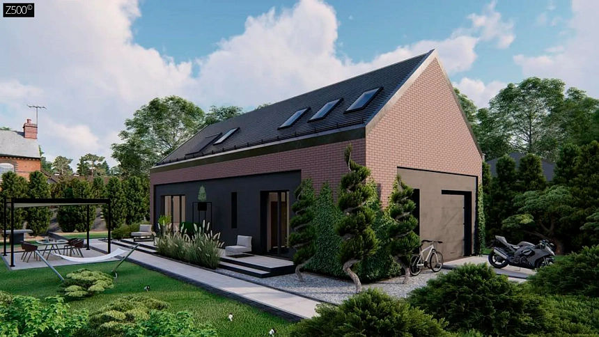 Современный дом с мансардой, вторым светом, 3 спальнями и гаражом