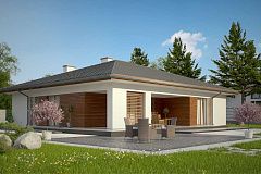 Стильный одноэтажный дом с комфортной крытой террасой