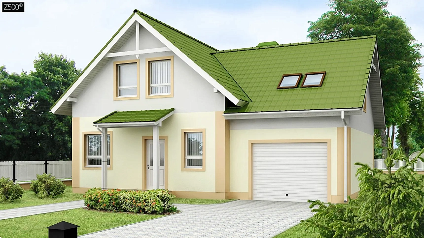 Уютный и функциональный дом «Т»-образной формы с гаражом.