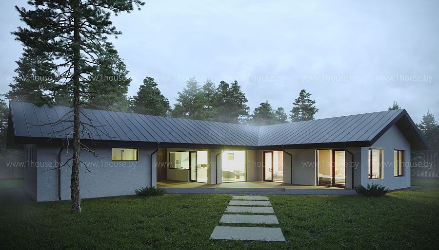 Одноэтажный дом угловой формы с баней под одной кровлей, д.Гаище, фото 1