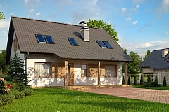 Дом с мансардой с двускатной крышей и комнатой на первом этаже