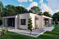 Одноэтажный современный дом с плоской крышей