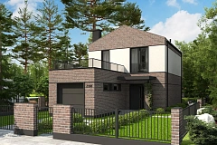 Двухэтажный проект дома с гаражом расположенным фронтально. Подойдет для узкого участка.