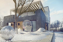 Дом современного дизайна с гаражом и кабинетом на первом этаже.