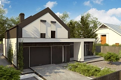 Проект дома с мансардой в европейском стиле с гаражом на одно авто.