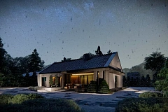 Cовременный одноэтажный дом с 2-х скатной крышей и гаражом