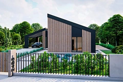 Современный дом с односкатной крышей, предназначенный для семьи 2 + 2