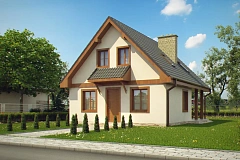 Проект компактного дома с мансардой с двускатной крышей