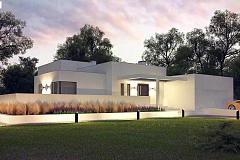 Современный проект с уникальным дизайном, оштукатуренным фасадом и гаражом