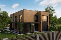 Проект современного двухэтажного дома с вторым светом и большой площадью остекления.