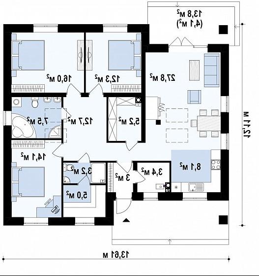 Первый этаж  122,1 м² дома Zz230 v1