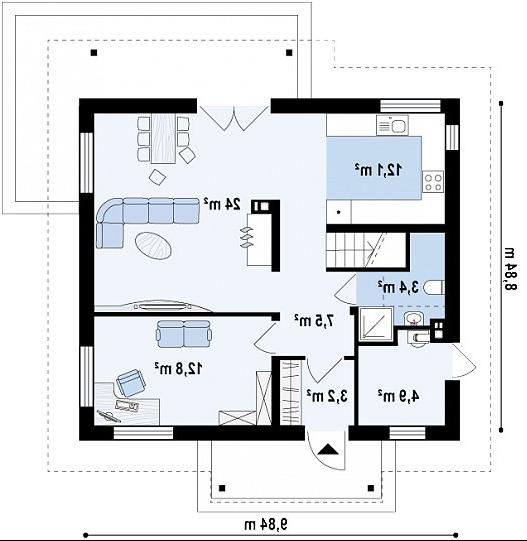 Первый этаж 67,9 м² дома Z162 v3