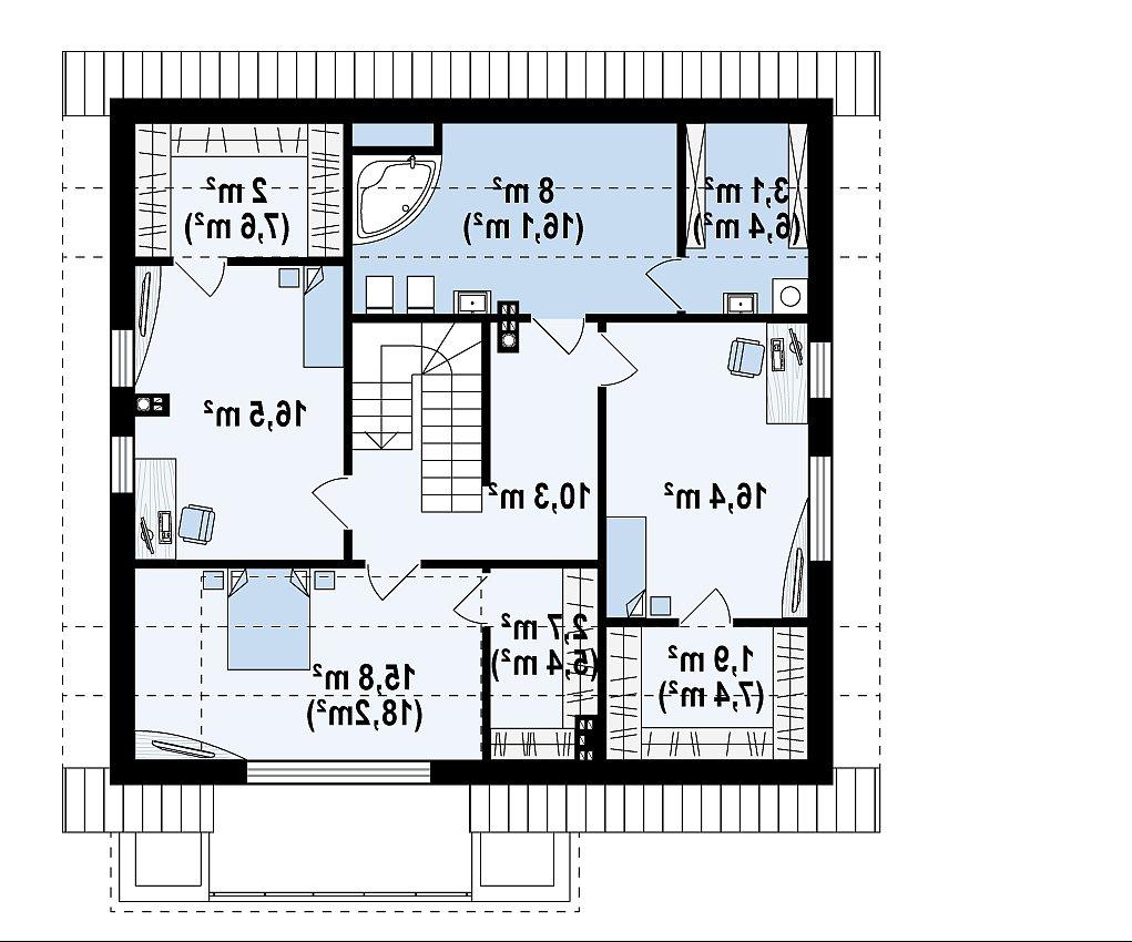 Второй этаж 76,5 / 104,0 м² дома Z331