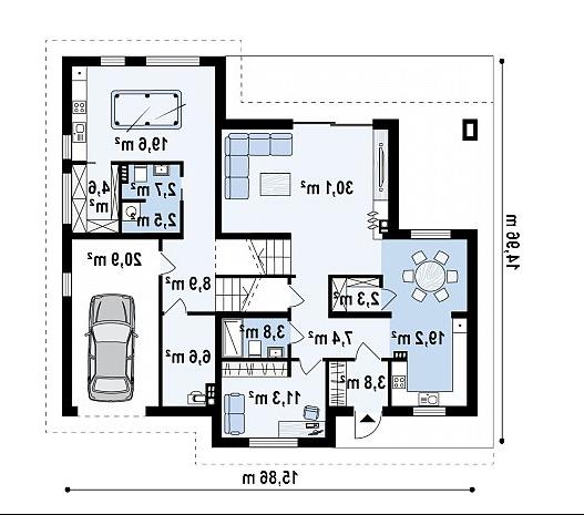 Первый этаж 116,3 / 143,9 м² дома Z337