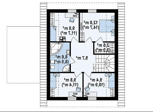 Второй этаж 60,7 / 70,2 м² дома Z350