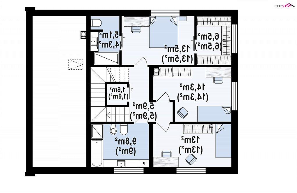 Второй этаж 67,1 / 68,7 м² дома Z391