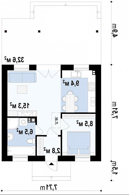 Первый этаж 52,2 м² дома Z60