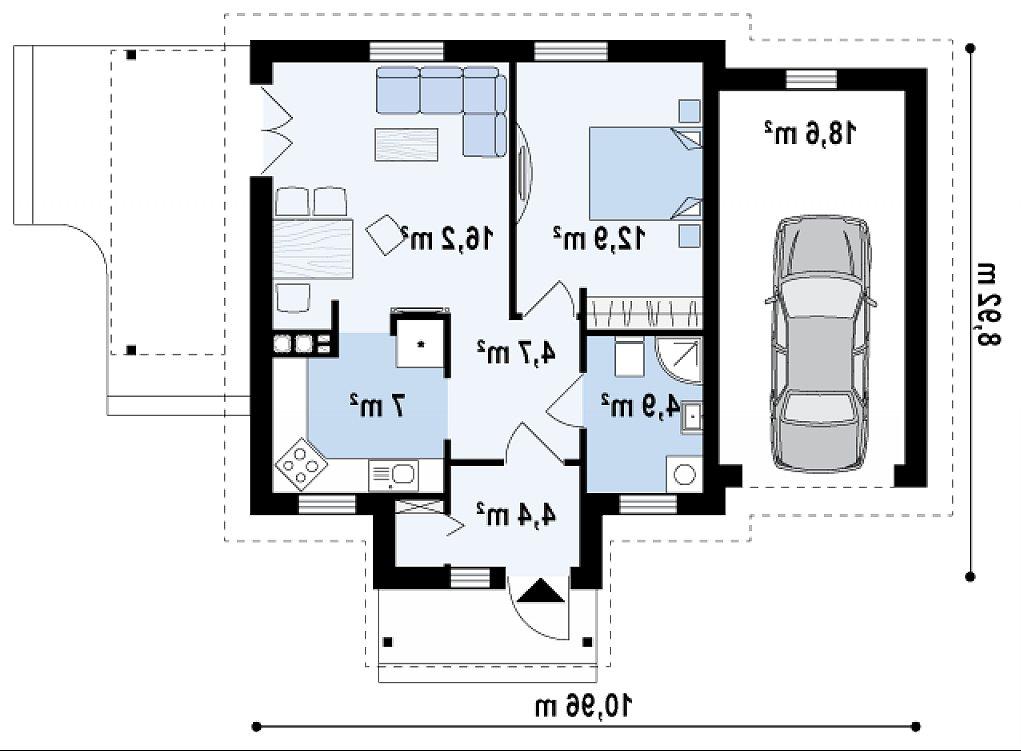 Первый этаж 50,6 / 68,7 м² дома Z73 L GL