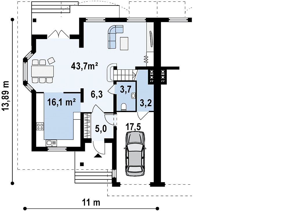 Первый этаж 89,2 м² дома Zb1