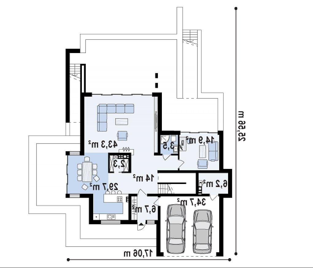 Первый этаж 121,2 / 155,9 м² дома Zr17