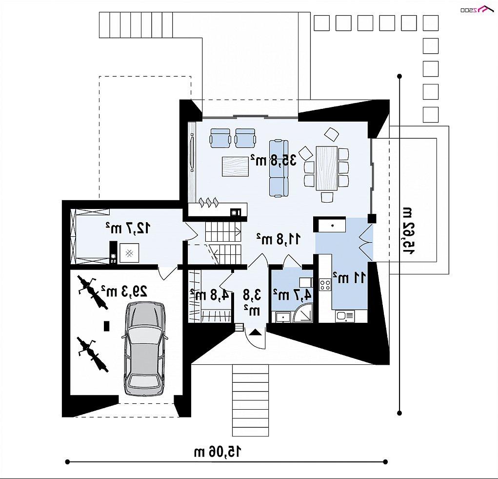 Первый этаж 84,6 / 113,9 м² дома Zx145