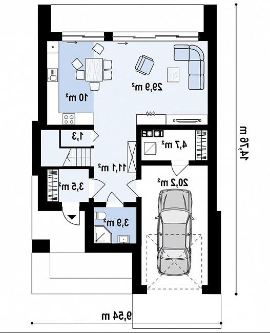 Первый этаж 79,6 м² дома Zx173