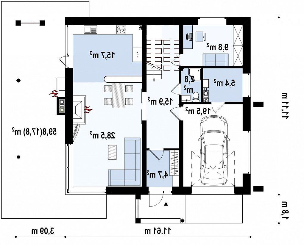 Первый этаж 120,0 м² дома Zx2
