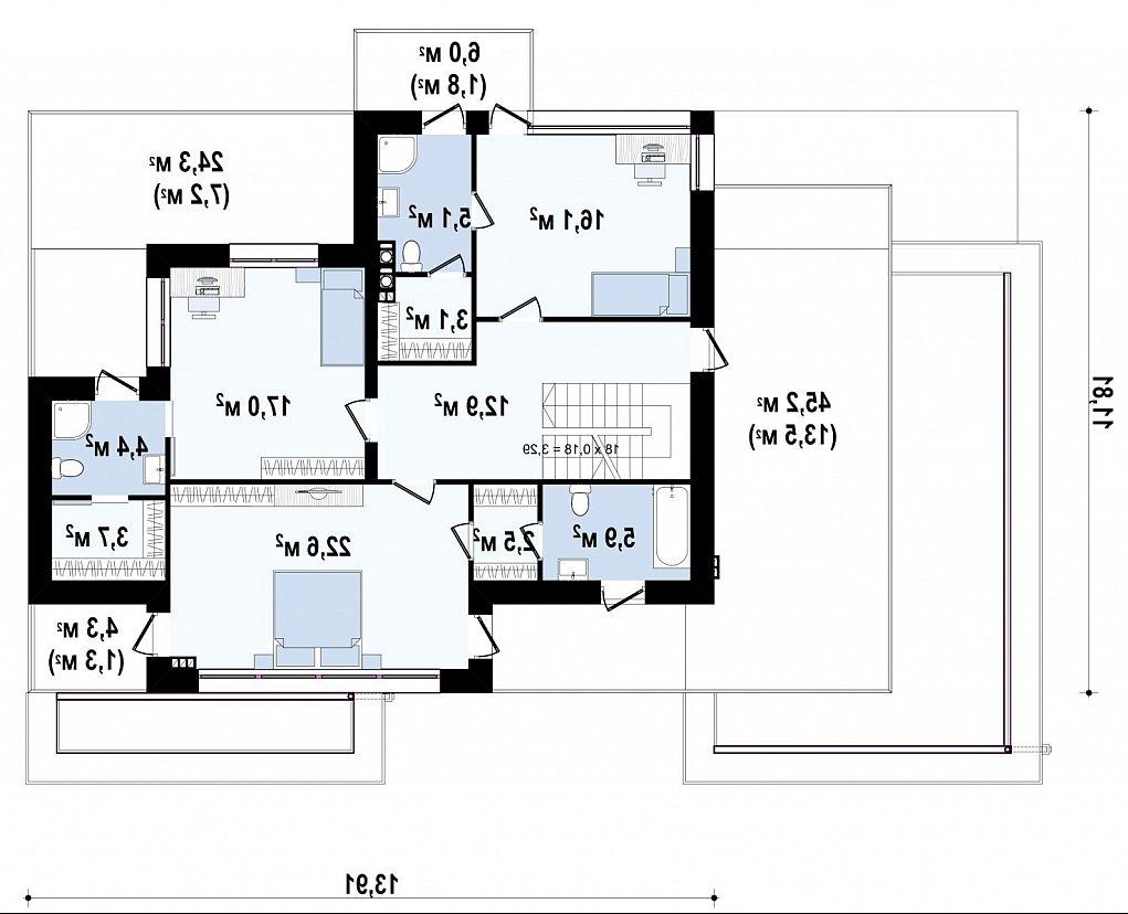 Второй этаж 114,6 м² дома Zx22