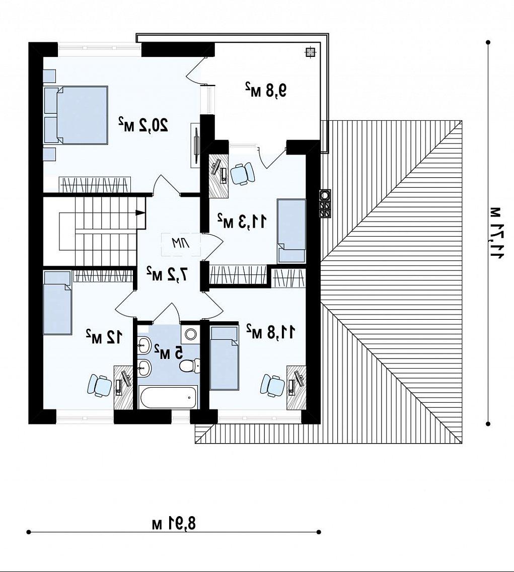 Второй этаж 68,8 м² дома Zx24
