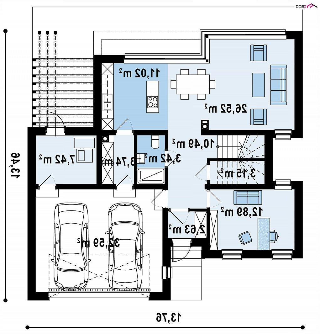 Первый этаж 112,9 м² дома Zx255