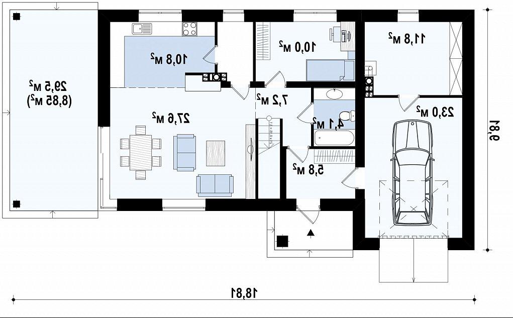 Первый этаж 126,8 м² дома Zx63C